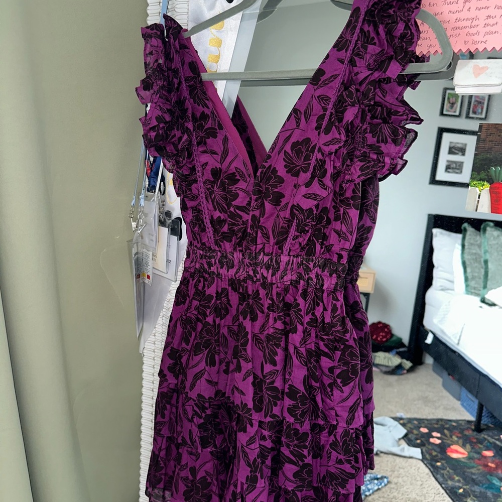 Purple Floral Ruffle Dress